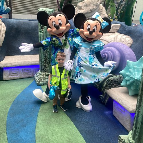 Freddie meeting Mickey and Minnie Mouse